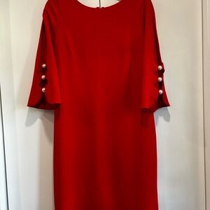 Shelby & Palmer Red Long Sleeve Dress with Pearl Details